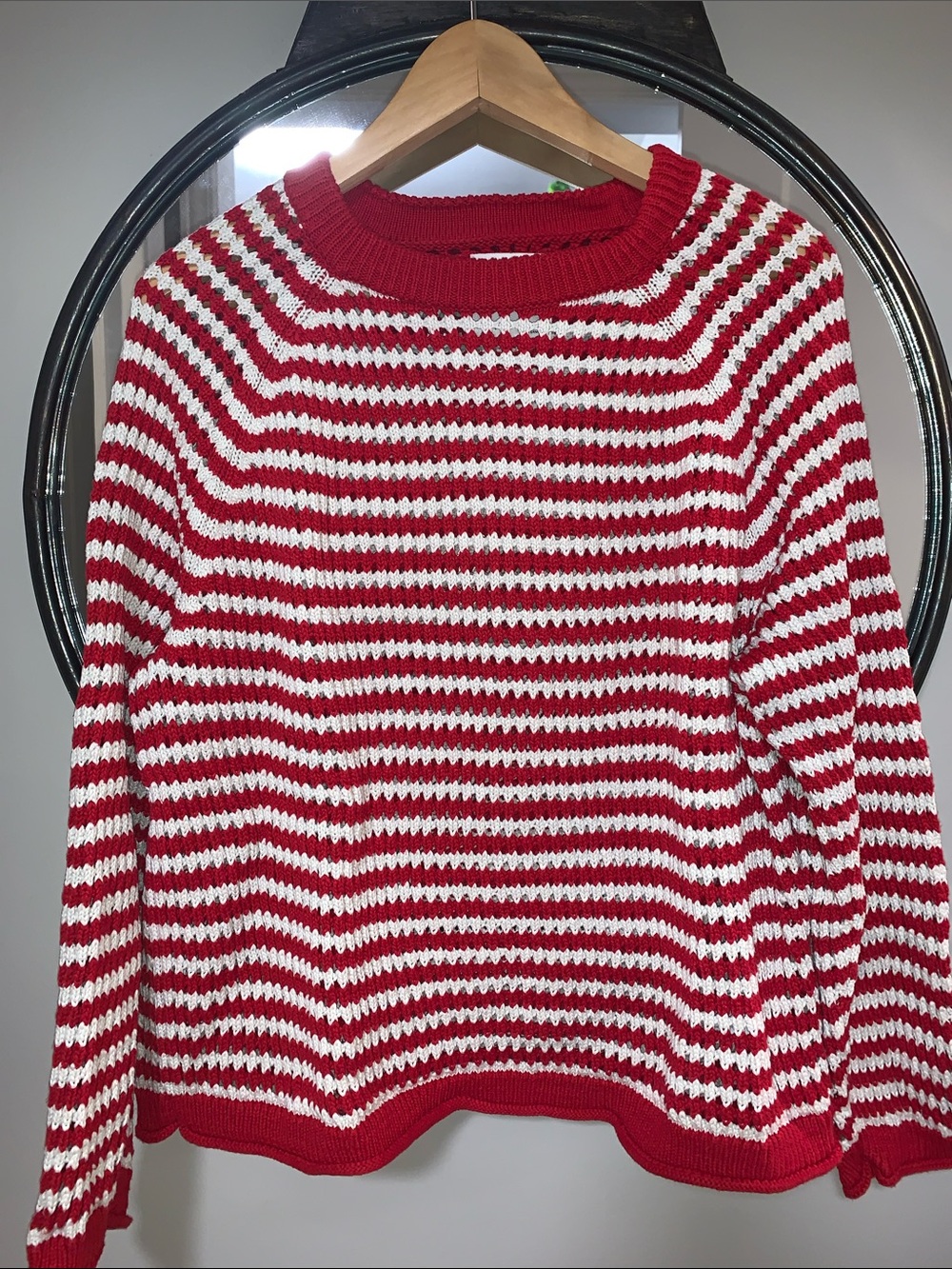 100% Cotton A&F Madeline Crochet-Style Crew Sweater